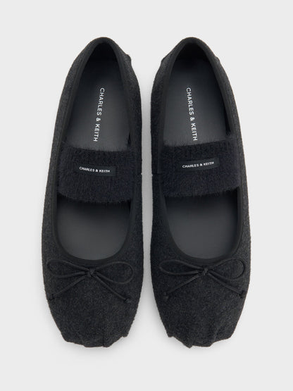 CHARLES & KEITH New / Winona Felt Mary Jane Flats - Black Textured