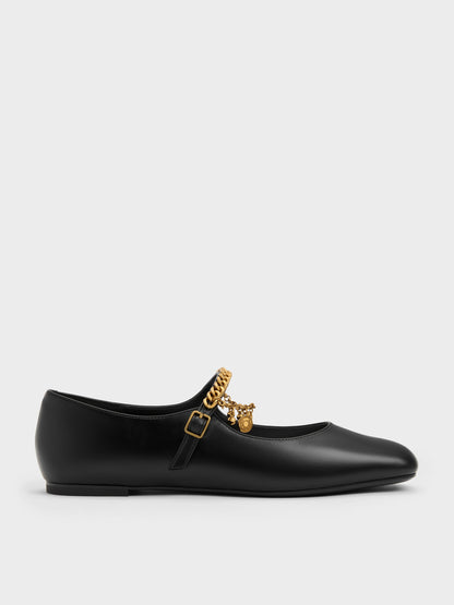 CHARLES & KEITH Top Pick / Double-Chain Charm Mary Jane Flats - Black