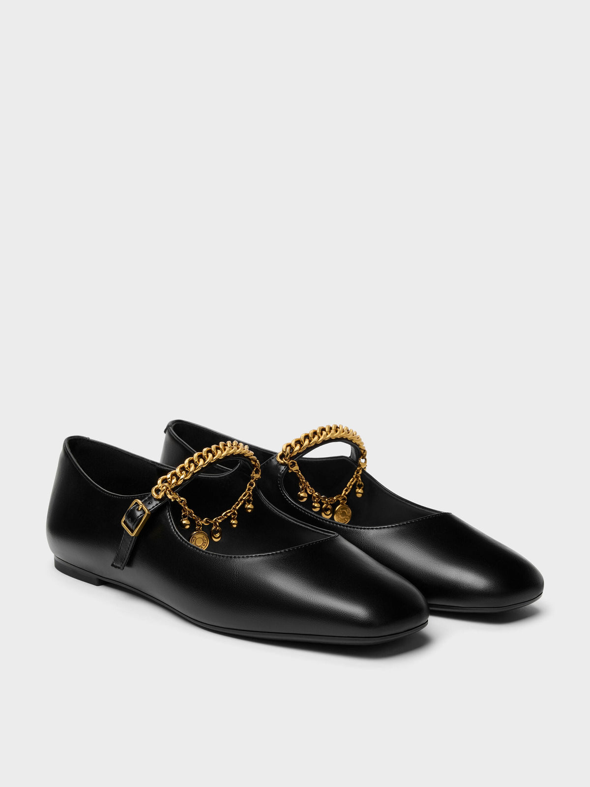 CHARLES & KEITH Top Pick / Double-Chain Charm Mary Jane Flats - Black