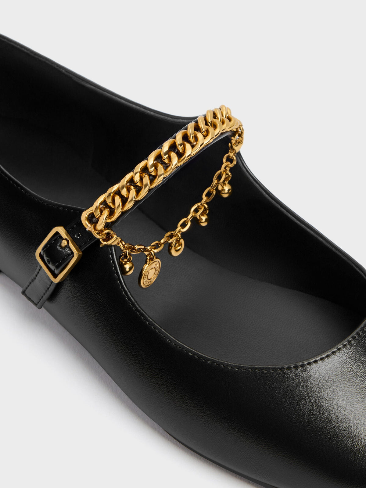 CHARLES & KEITH Top Pick / Double-Chain Charm Mary Jane Flats - Black
