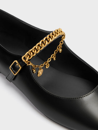 CHARLES & KEITH Top Pick / Double-Chain Charm Mary Jane Flats - Black
