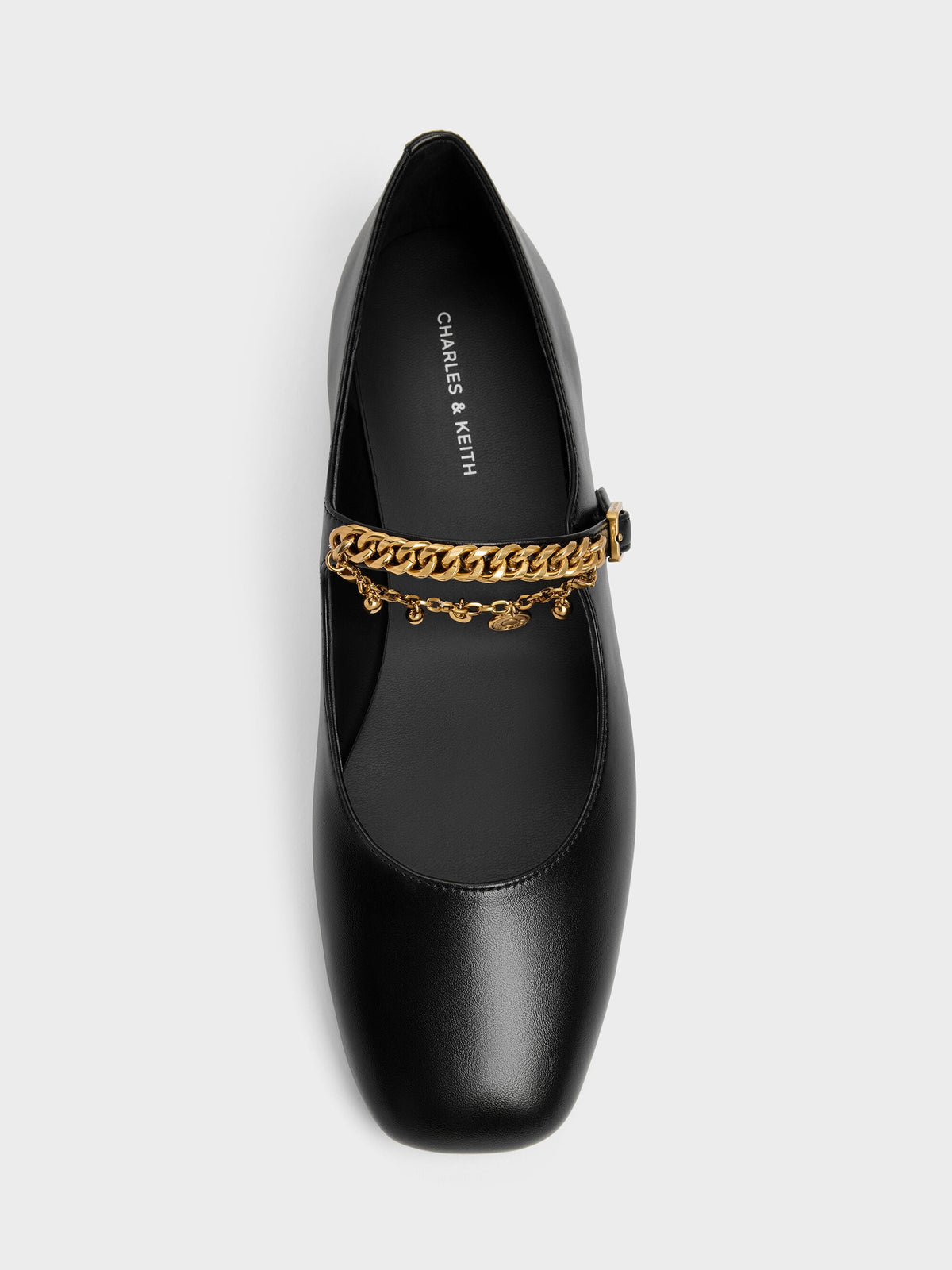 CHARLES & KEITH Top Pick / Double-Chain Charm Mary Jane Flats - Black