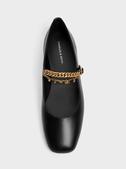 CHARLES & KEITH Top Pick / Double-Chain Charm Mary Jane Flats - Black