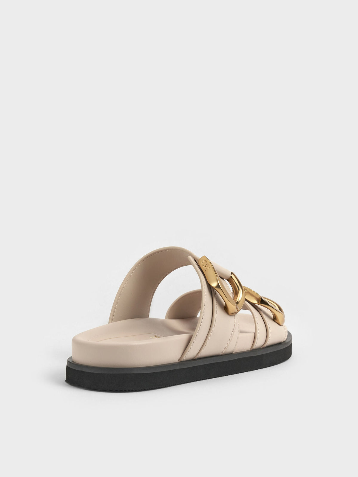 CHARLES & KEITH Great Value / Gabine Gold-Buckle Leather Slides - Oat