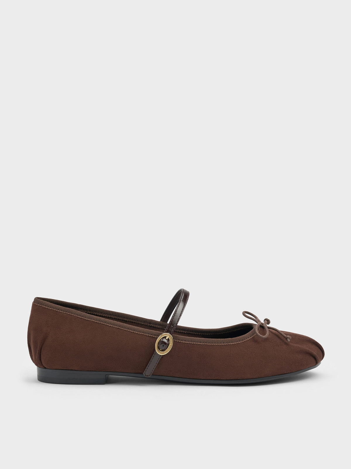 CHARLES & KEITH Quality / Emiko Faux Suede Bow Mary Jane Flats - Dark Brown Textured
