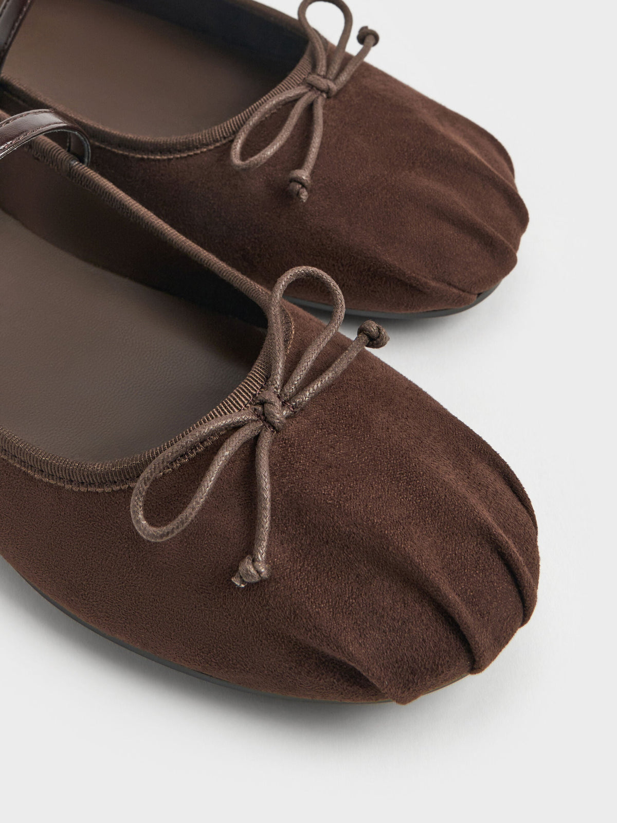 CHARLES & KEITH Quality / Emiko Faux Suede Bow Mary Jane Flats - Dark Brown Textured