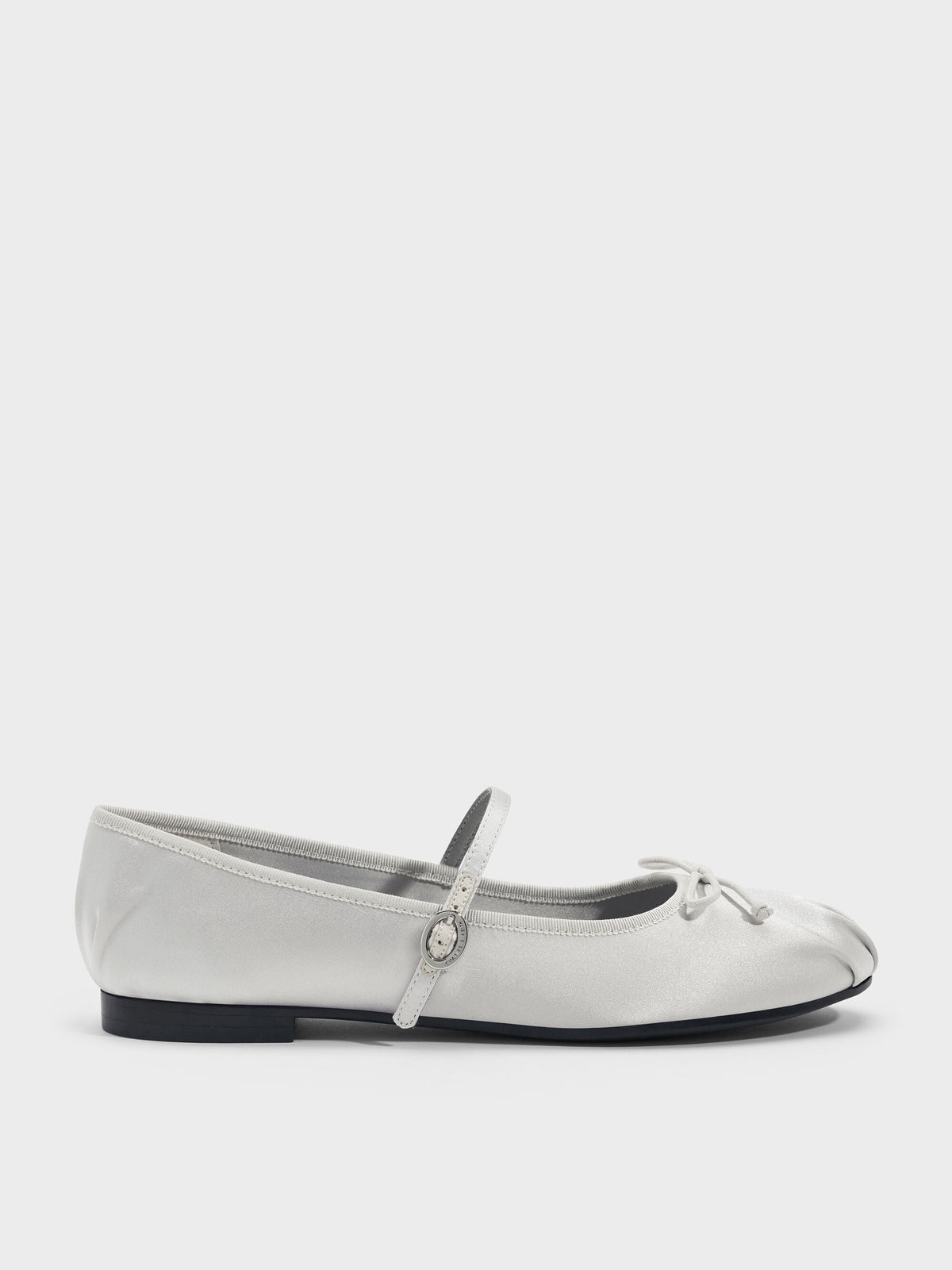 CHARLES & KEITH Great Value / Emiko Satin Bow Mary Jane Flats - Silver