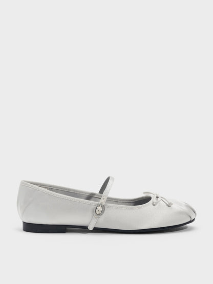 CHARLES & KEITH Great Value / Emiko Satin Bow Mary Jane Flats - Silver