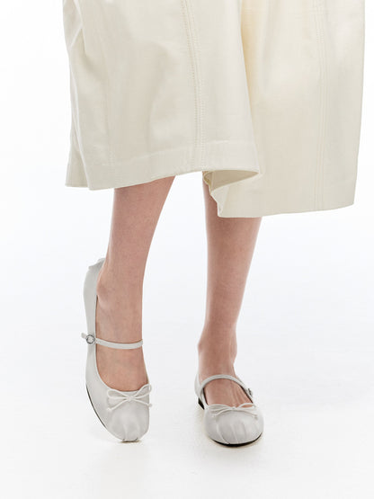 CHARLES & KEITH Great Value / Emiko Satin Bow Mary Jane Flats - Silver
