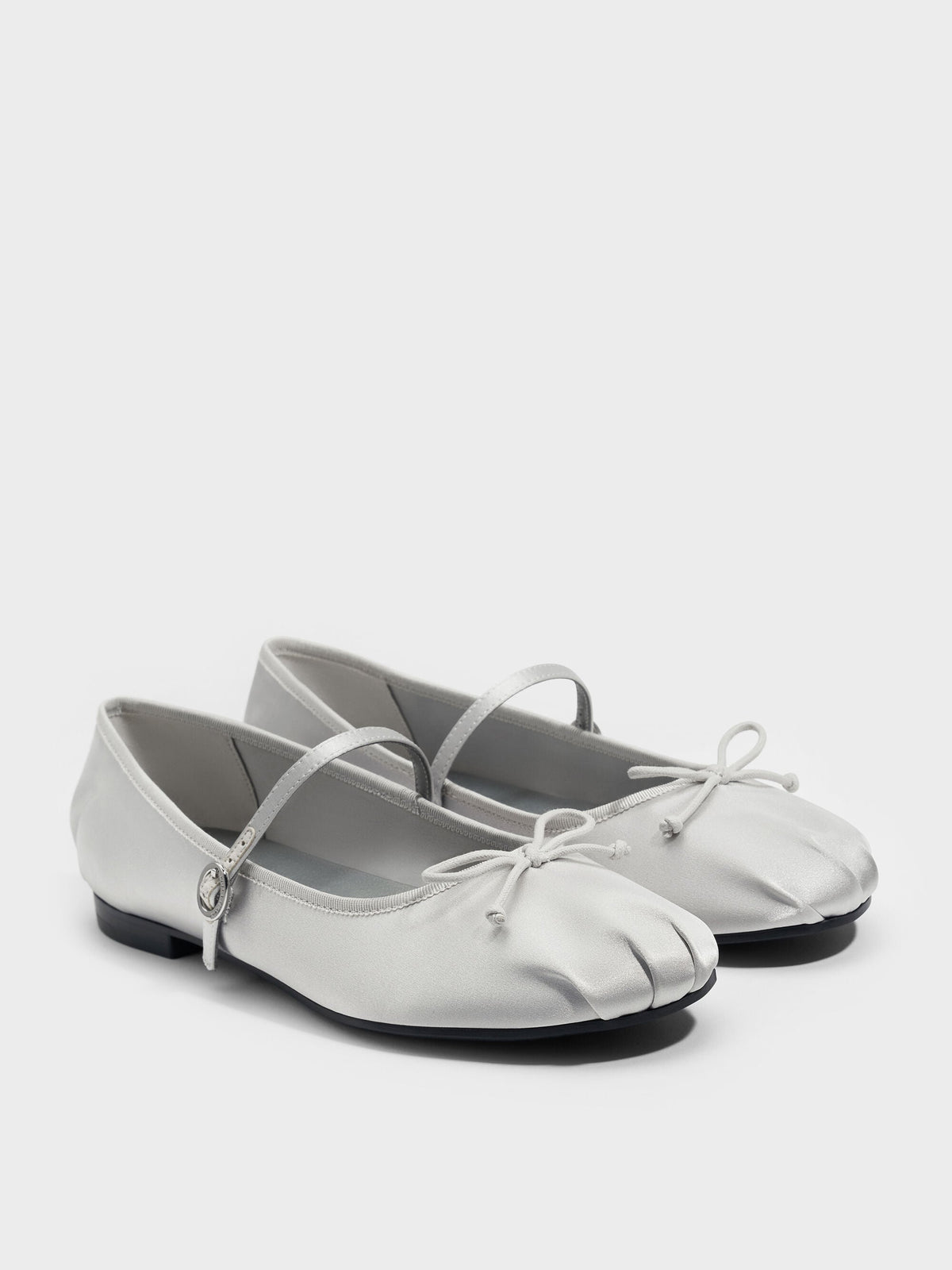 CHARLES & KEITH Great Value / Emiko Satin Bow Mary Jane Flats - Silver