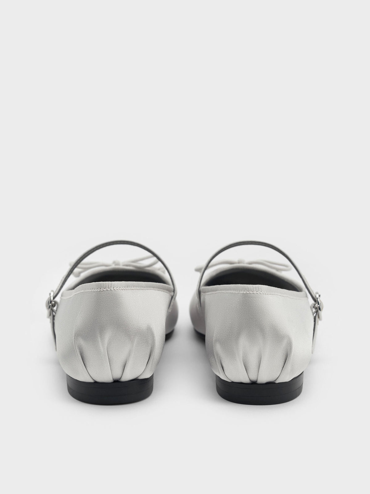 CHARLES & KEITH Great Value / Emiko Satin Bow Mary Jane Flats - Silver