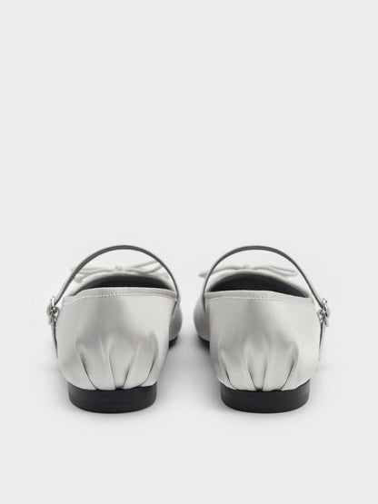 CHARLES & KEITH Great Value / Emiko Satin Bow Mary Jane Flats - Silver