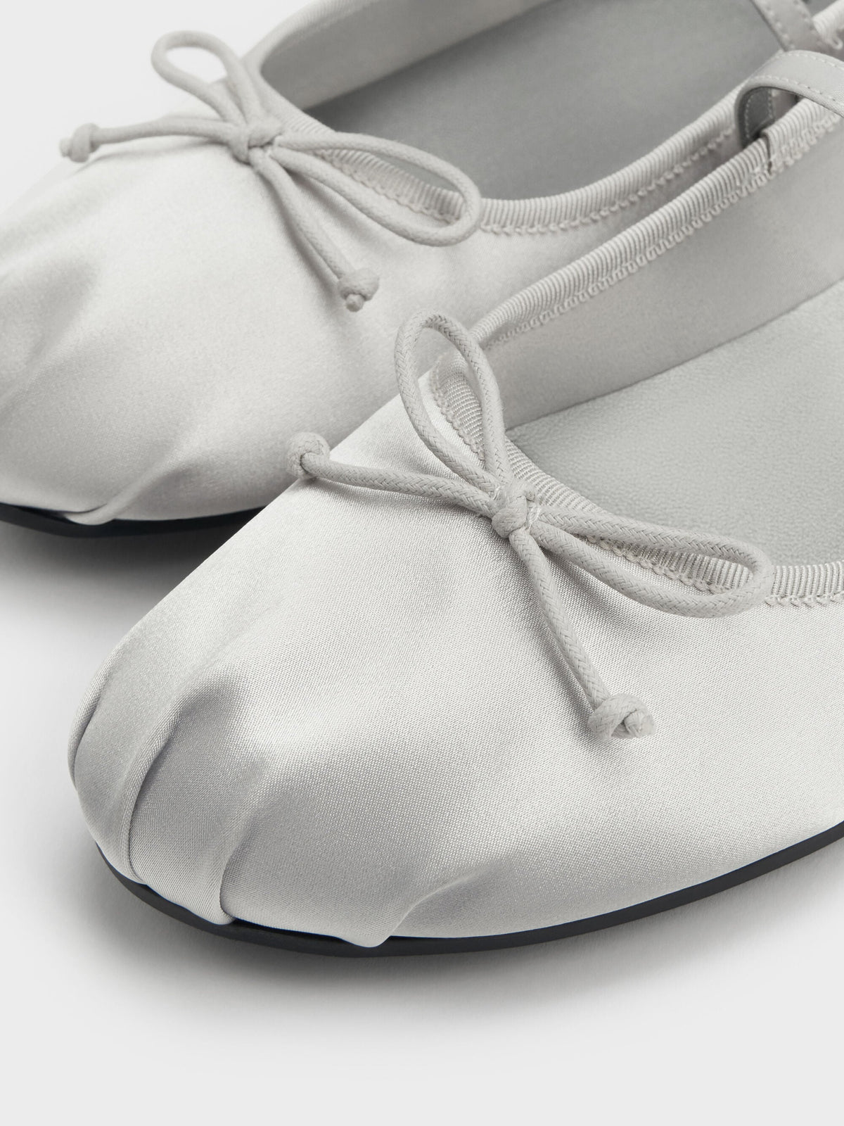 CHARLES & KEITH Great Value / Emiko Satin Bow Mary Jane Flats - Silver