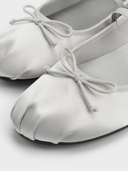 CHARLES & KEITH Great Value / Emiko Satin Bow Mary Jane Flats - Silver