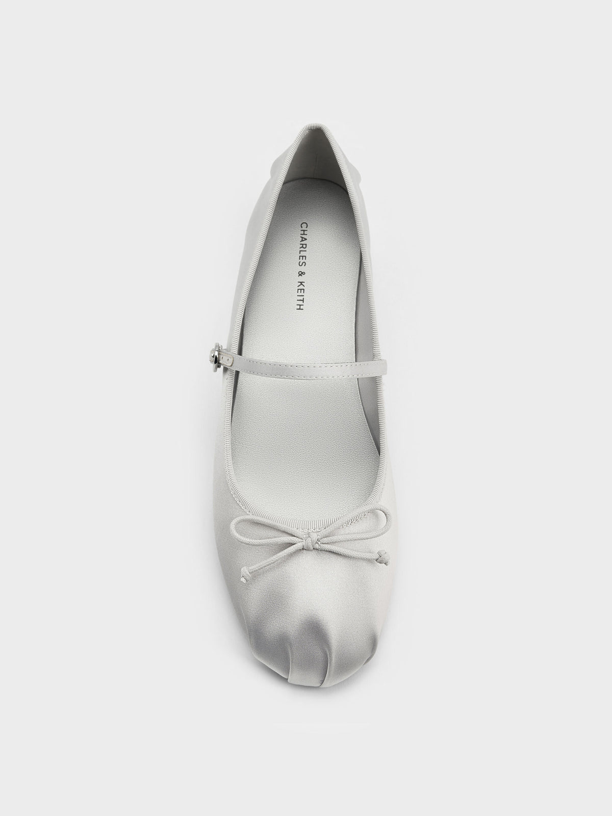 CHARLES & KEITH Great Value / Emiko Satin Bow Mary Jane Flats - Silver
