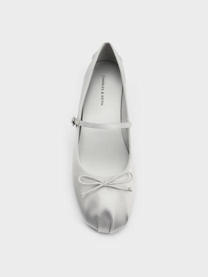 CHARLES & KEITH Great Value / Emiko Satin Bow Mary Jane Flats - Silver