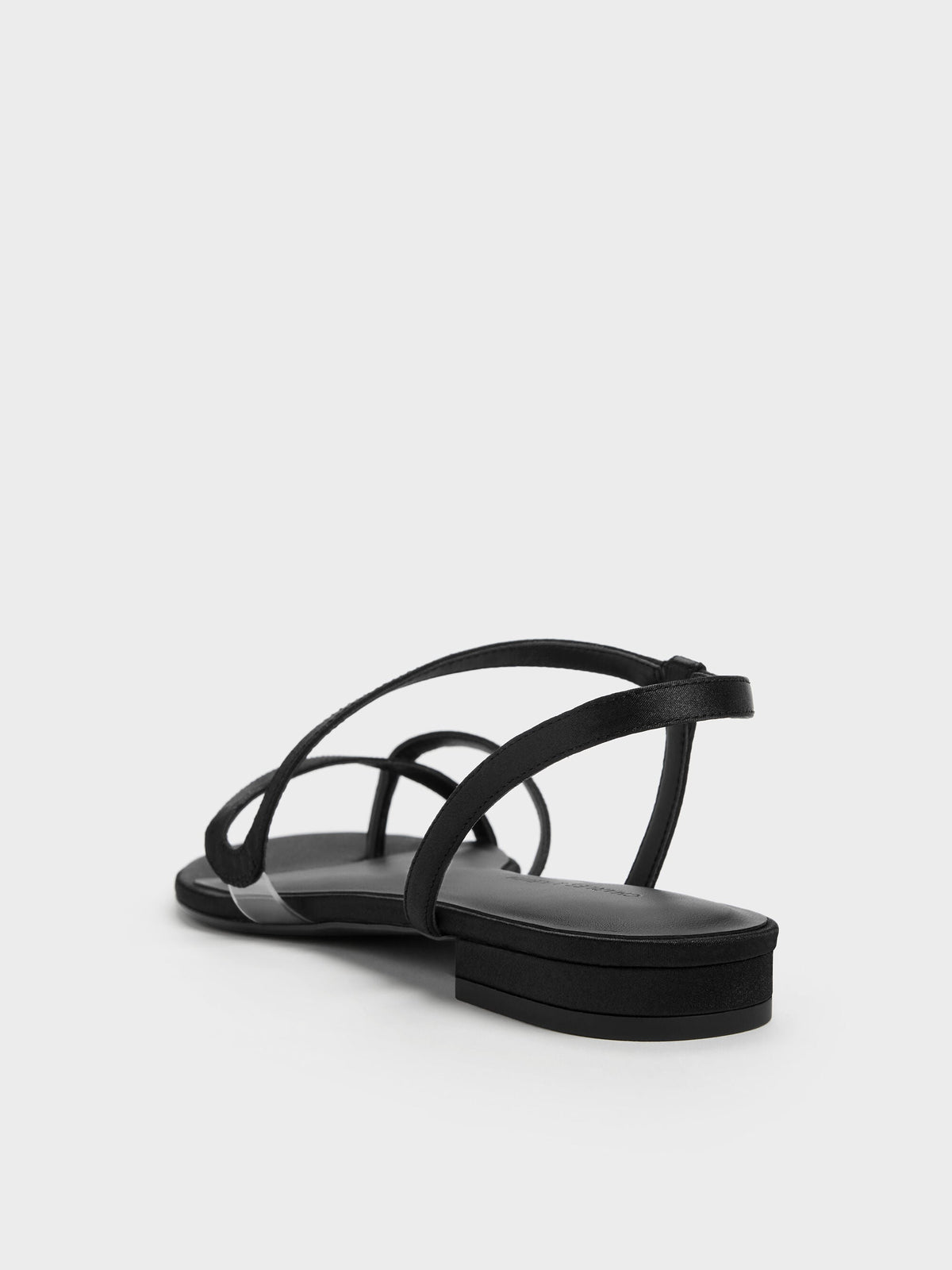 CHARLES & KEITH Premium / Arden Satin Wavy Toe-Ring Sandals - Black Textured
