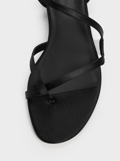 CHARLES & KEITH Premium / Arden Satin Wavy Toe-Ring Sandals - Black Textured