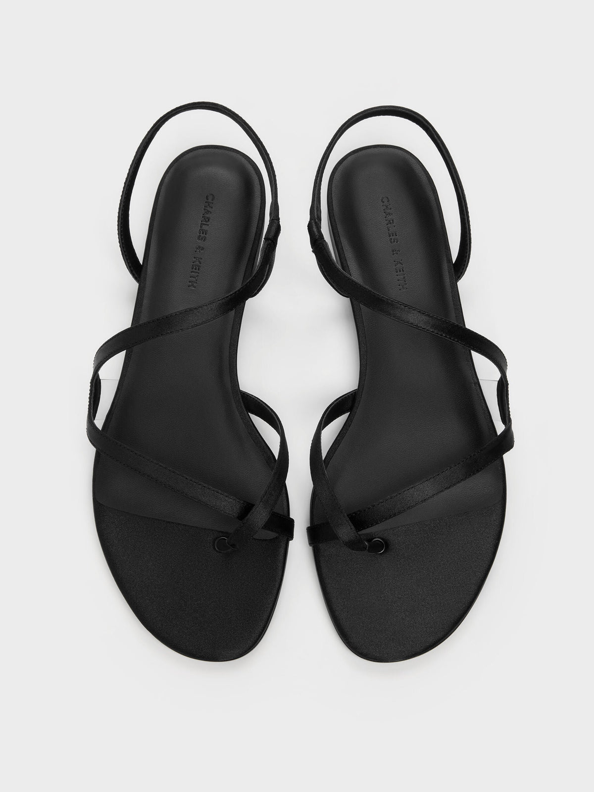 CHARLES & KEITH Premium / Arden Satin Wavy Toe-Ring Sandals - Black Textured