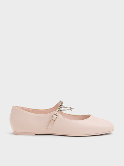 CHARLES & KEITH Featured / Double-Chain Charm Mary Jane Flats - Pink