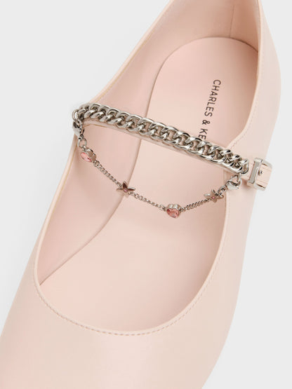 CHARLES & KEITH Featured / Double-Chain Charm Mary Jane Flats - Pink