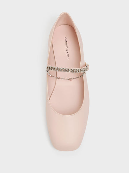 CHARLES & KEITH Featured / Double-Chain Charm Mary Jane Flats - Pink