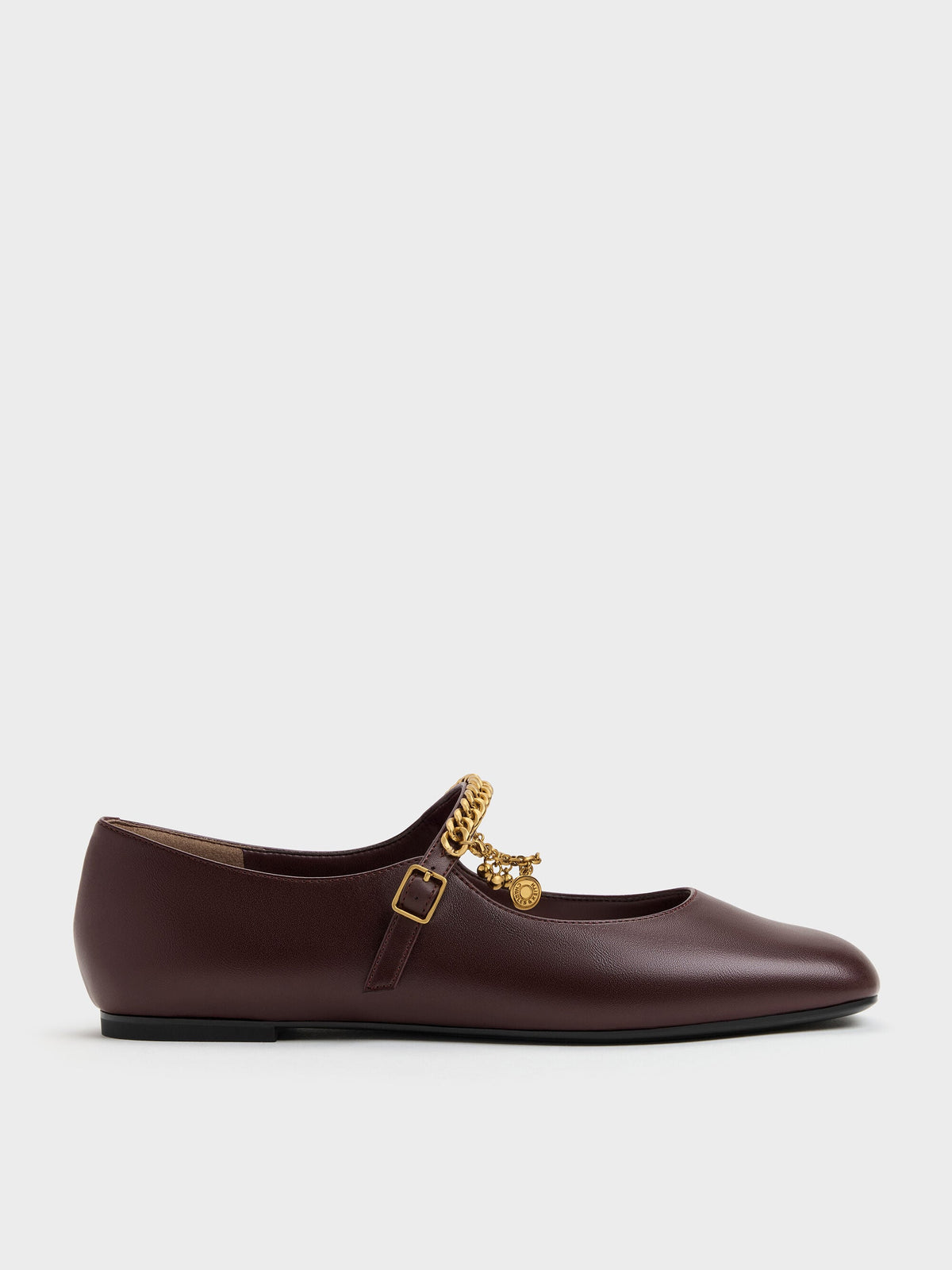 CHARLES & KEITH Essential / Double-Chain Charm Mary Jane Flats - Burgundy