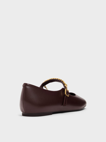 CHARLES & KEITH Essential / Double-Chain Charm Mary Jane Flats - Burgundy