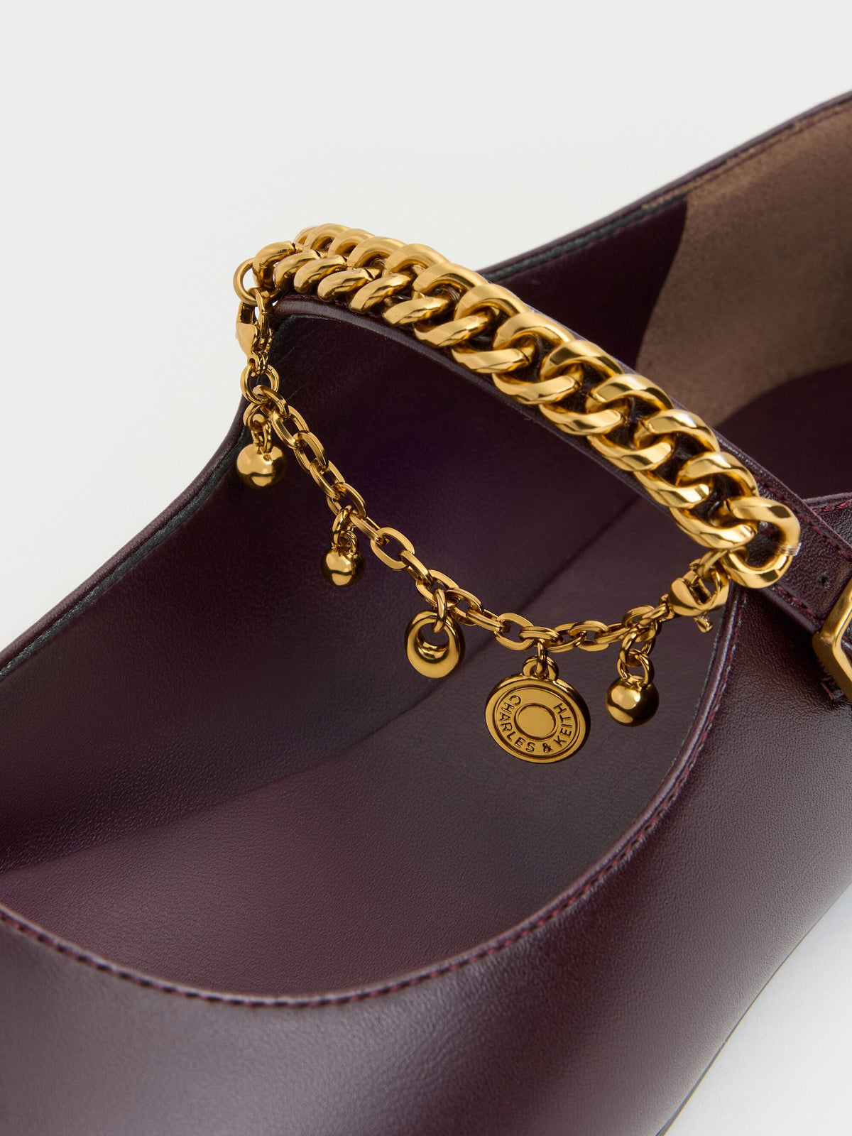 CHARLES & KEITH Essential / Double-Chain Charm Mary Jane Flats - Burgundy