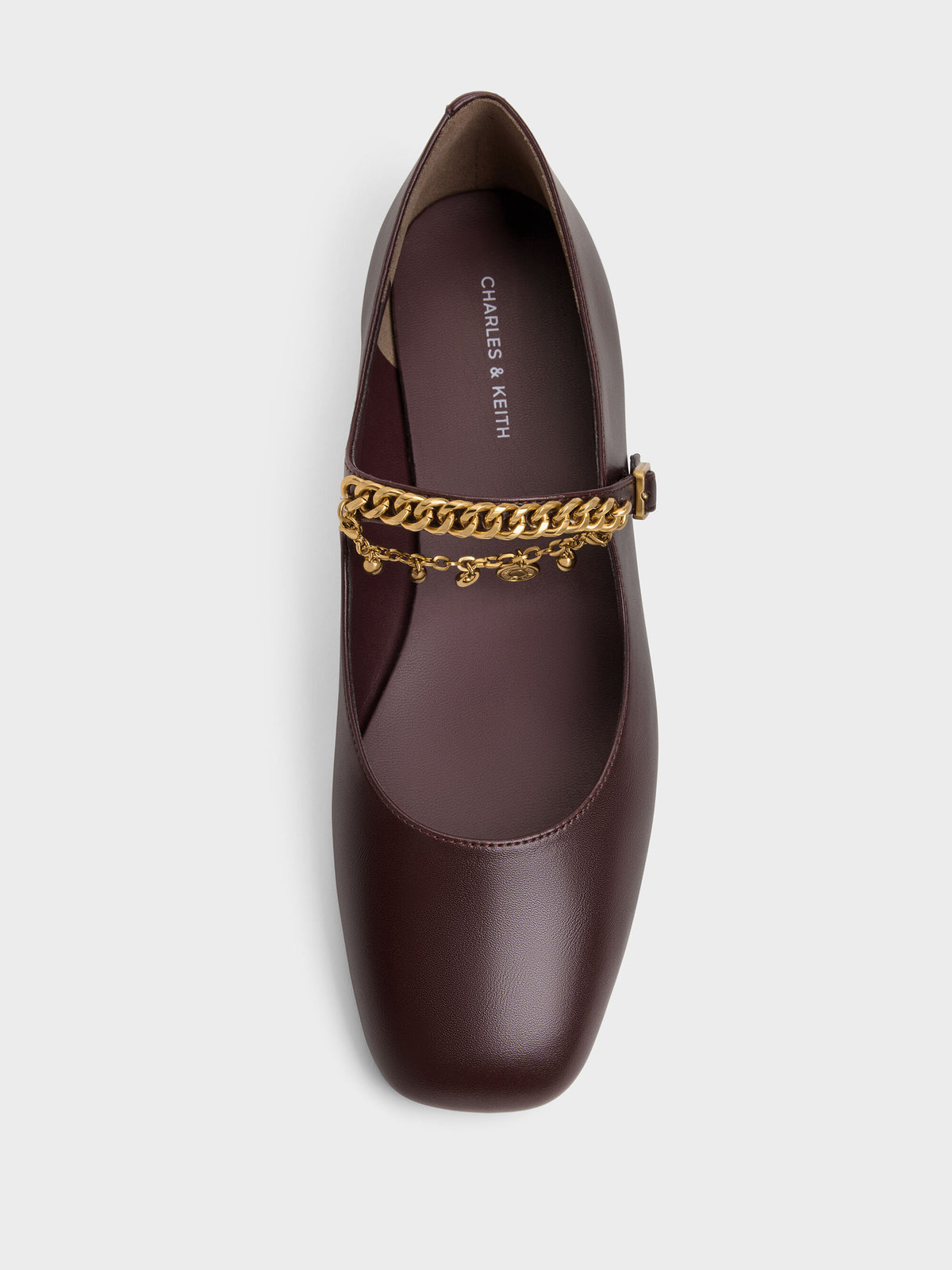 CHARLES & KEITH Essential / Double-Chain Charm Mary Jane Flats - Burgundy