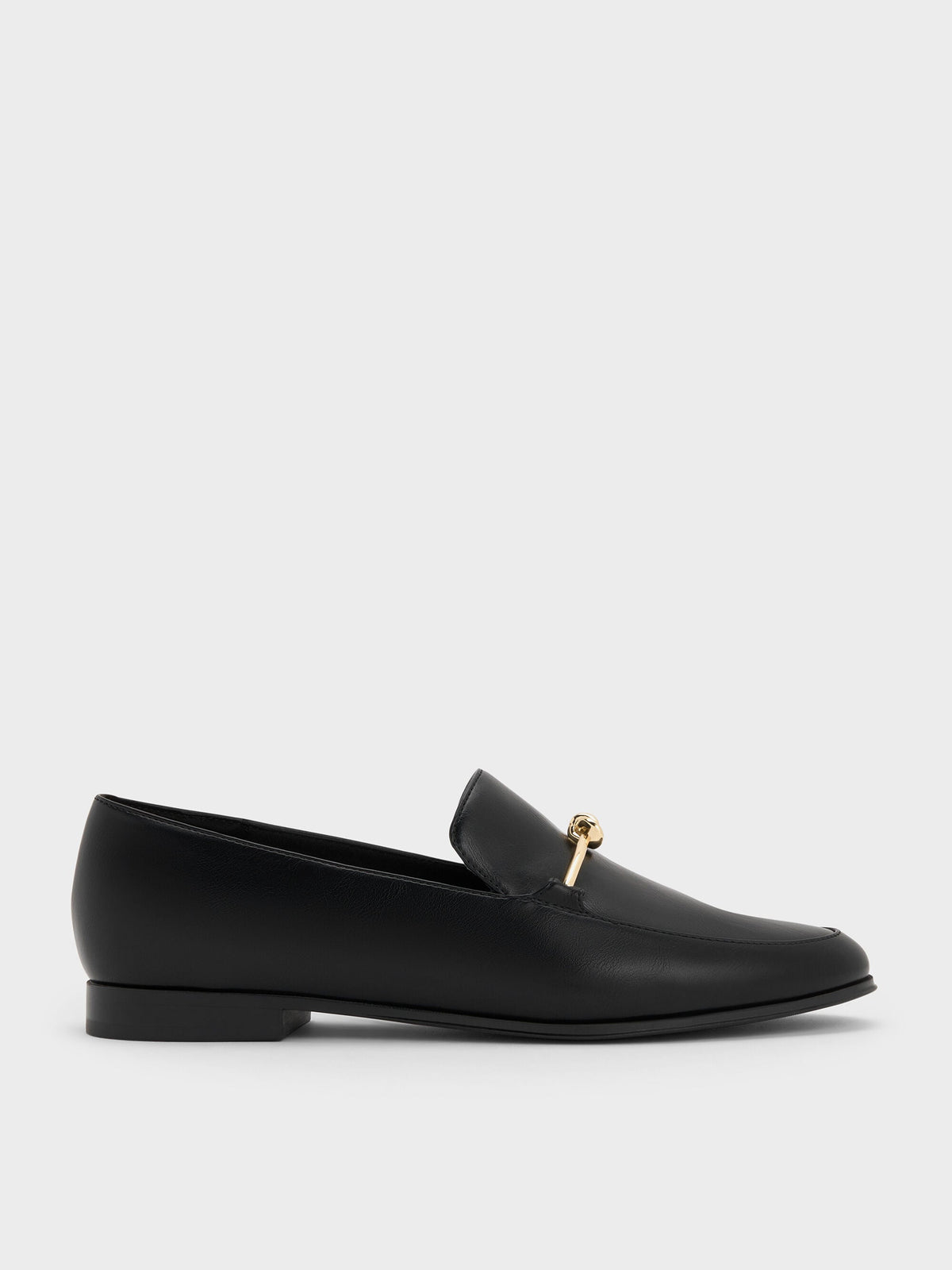 CHARLES & KEITH New / Metallic Knot-Bar Loafers - Black