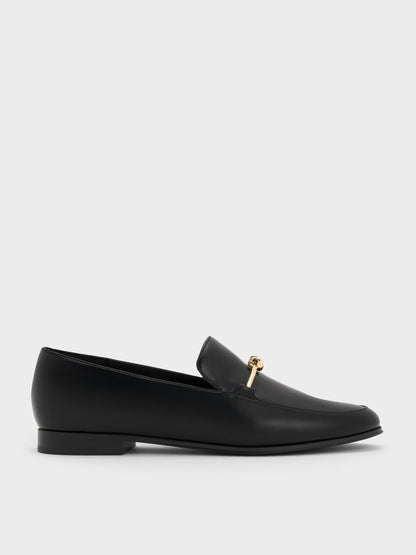 CHARLES & KEITH New / Metallic Knot-Bar Loafers - Black