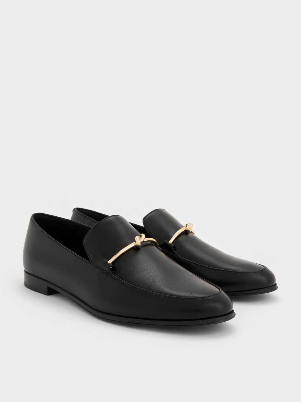 CHARLES & KEITH New / Metallic Knot-Bar Loafers - Black