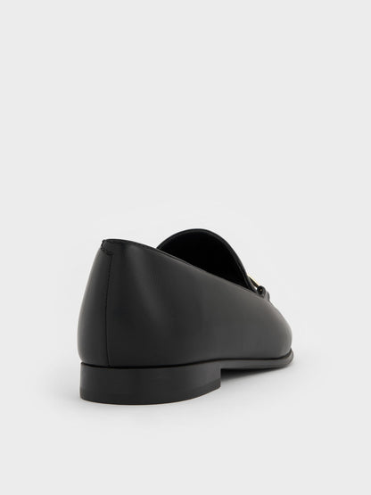 CHARLES & KEITH New / Metallic Knot-Bar Loafers - Black