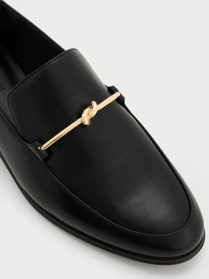 CHARLES & KEITH New / Metallic Knot-Bar Loafers - Black