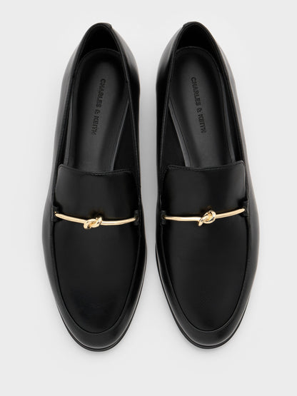CHARLES & KEITH New / Metallic Knot-Bar Loafers - Black