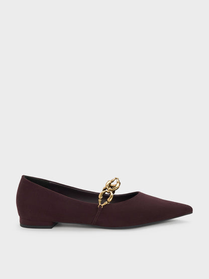 CHARLES & KEITH Discount / Faux Suede Metallic-Accent Ballet Flats - Burgundy