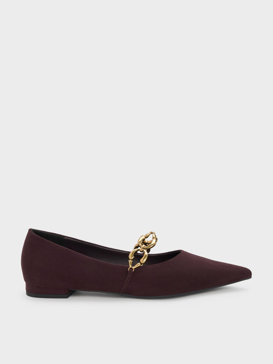 CHARLES & KEITH Discount / Faux Suede Metallic-Accent Ballet Flats - Burgundy