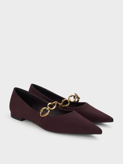 CHARLES & KEITH Discount / Faux Suede Metallic-Accent Ballet Flats - Burgundy