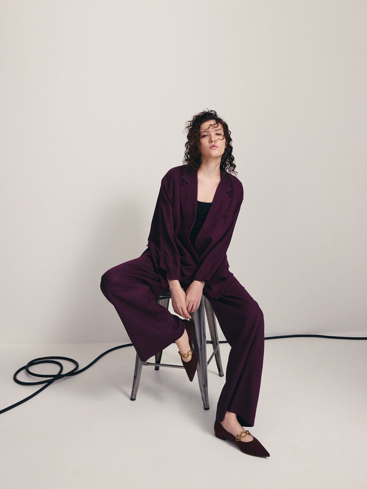 CHARLES & KEITH Discount / Faux Suede Metallic-Accent Ballet Flats - Burgundy