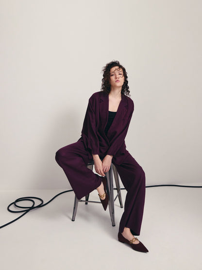 CHARLES & KEITH Discount / Faux Suede Metallic-Accent Ballet Flats - Burgundy