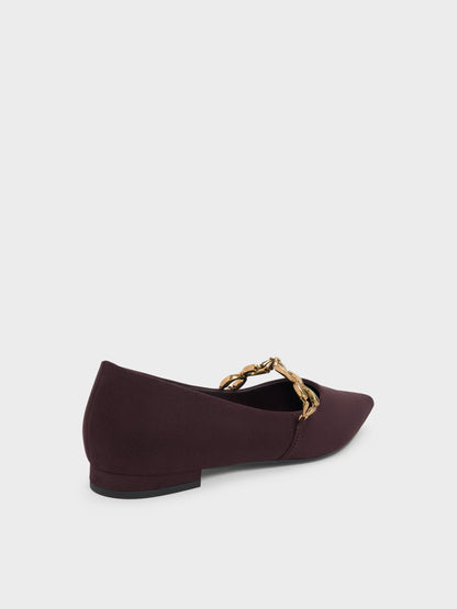 CHARLES & KEITH Discount / Faux Suede Metallic-Accent Ballet Flats - Burgundy
