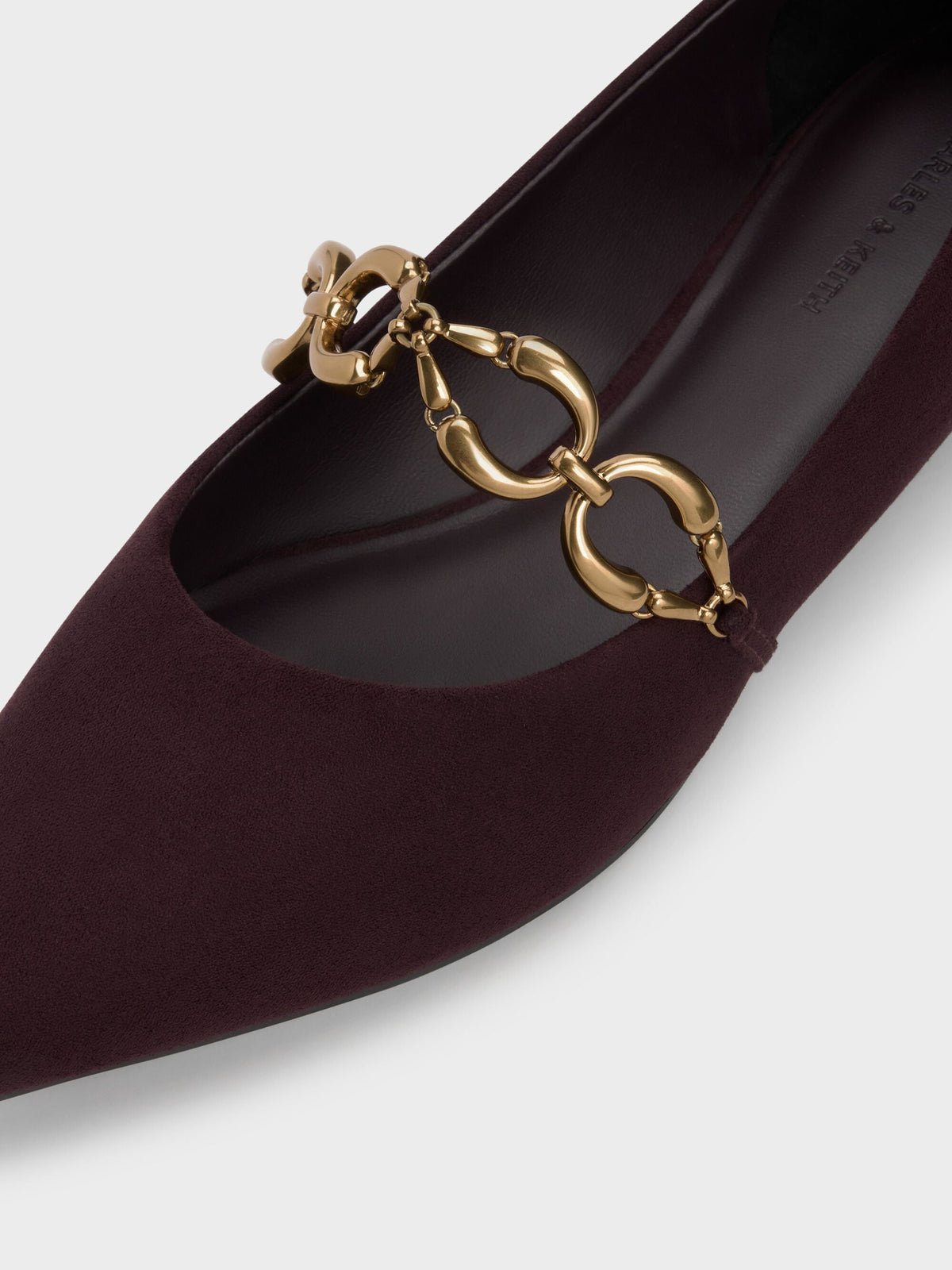 CHARLES & KEITH Discount / Faux Suede Metallic-Accent Ballet Flats - Burgundy