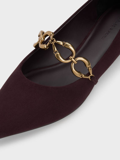 CHARLES & KEITH Discount / Faux Suede Metallic-Accent Ballet Flats - Burgundy