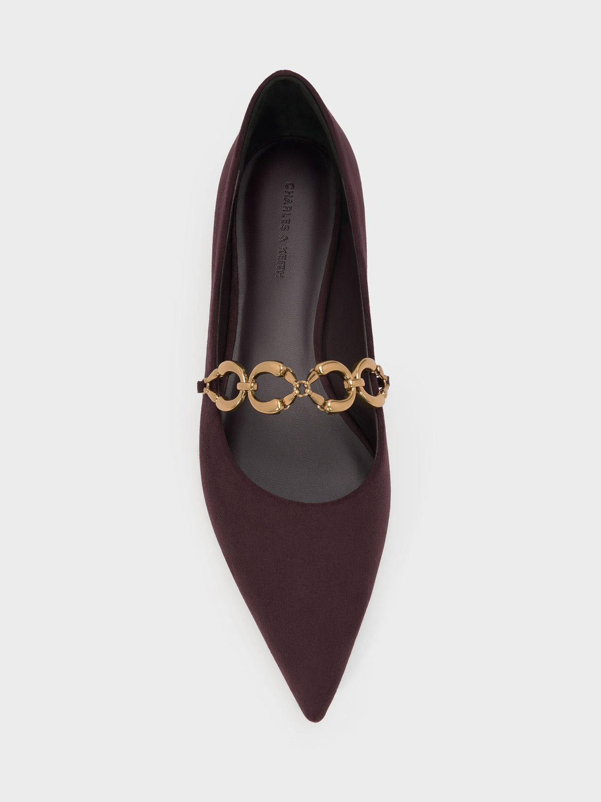 CHARLES & KEITH Discount / Faux Suede Metallic-Accent Ballet Flats - Burgundy
