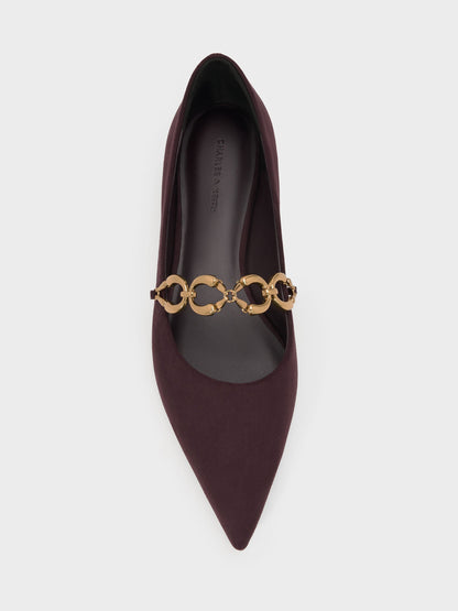 CHARLES & KEITH Discount / Faux Suede Metallic-Accent Ballet Flats - Burgundy