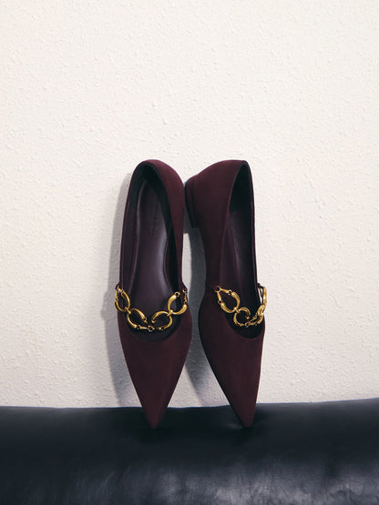 CHARLES & KEITH Discount / Faux Suede Metallic-Accent Ballet Flats - Burgundy