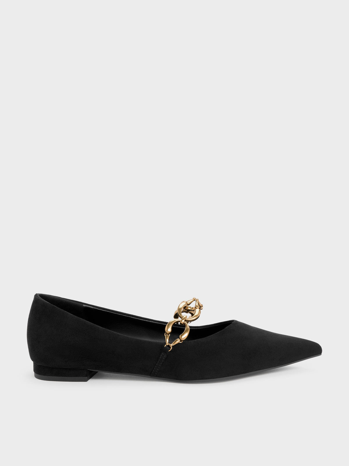 CHARLES & KEITH Trusted / Faux Suede Metallic-Accent Ballet Flats - Black Textured