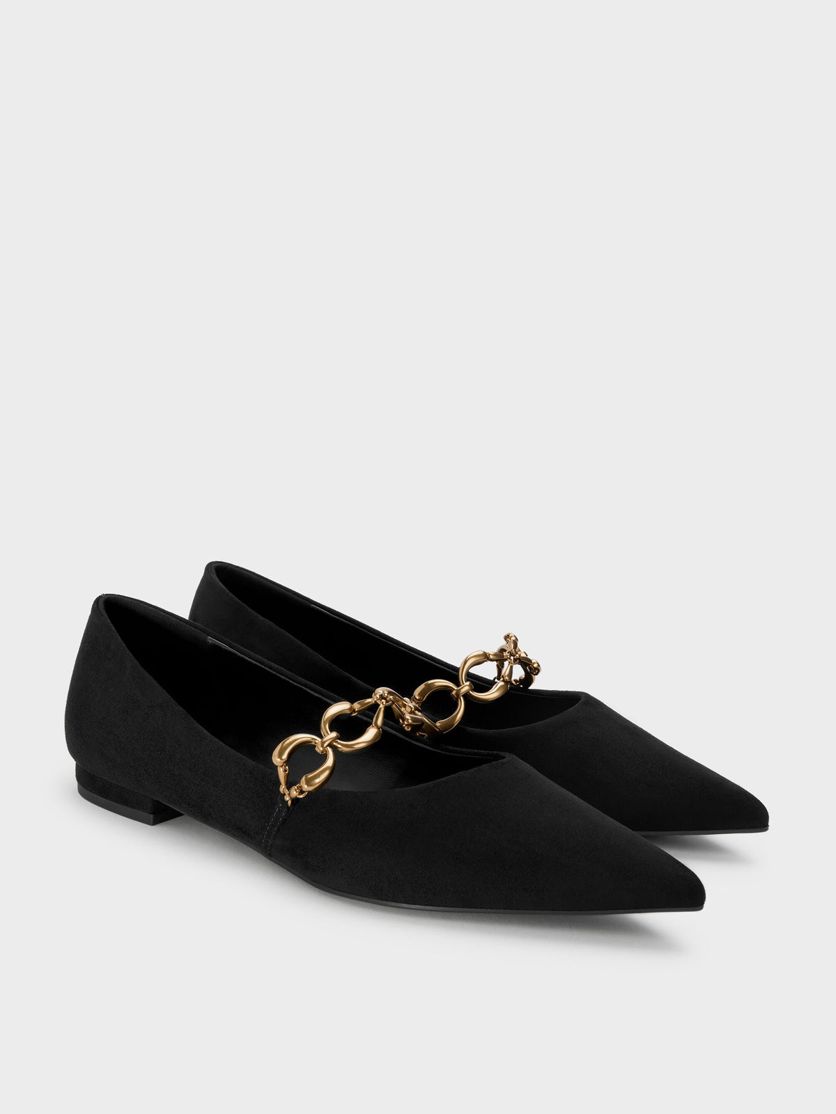 CHARLES & KEITH Trusted / Faux Suede Metallic-Accent Ballet Flats - Black Textured