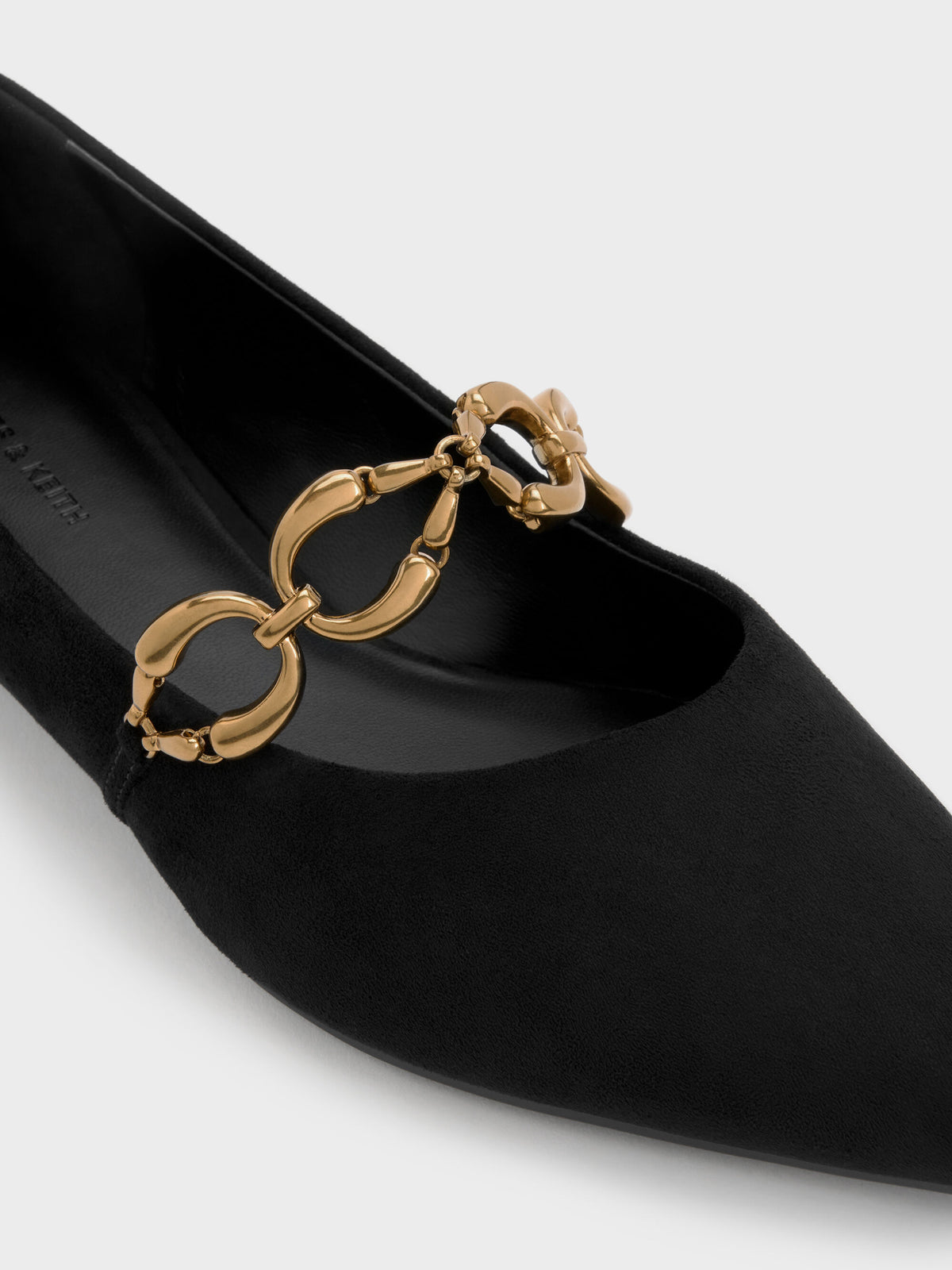 CHARLES & KEITH Trusted / Faux Suede Metallic-Accent Ballet Flats - Black Textured
